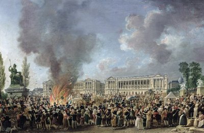 The Celebration of Unity, Destroying the Emblems of Monarchy, Place de la Concorde, 10th August 1793 by Pierre Antoine Demachy